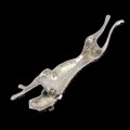 Gepard Brosche aus Silber mit natürlichem Markasit Türkis
