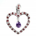 Silberner Herz Anhänger mit natürlichem Granat Amethyst