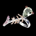 Ring grüner Amethyst Granat Größe 18,5 Fisch