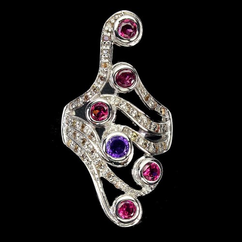 Silberring Größe 18 Granate Saphire Amethyst