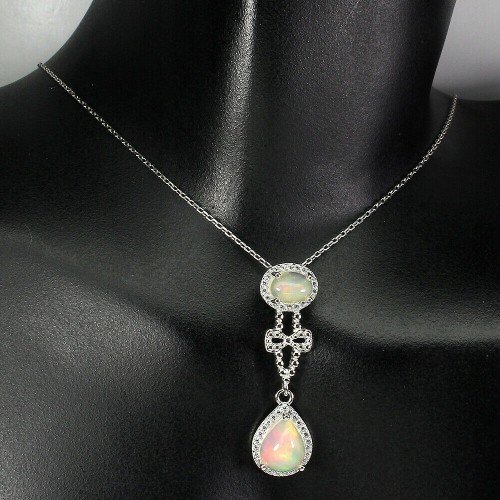 Silberkette Feueropale Zirkonia Schleife