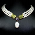 925 Vogel Halskette natürliche Diopsid Amethyst Perlen