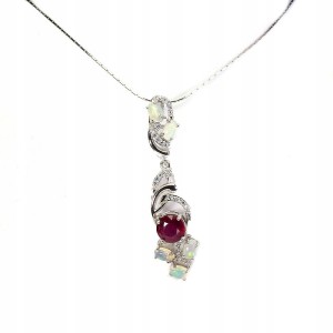 Silberne Rubin Halskette Feueropale Zirkonia 925