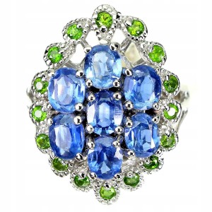 Diopsid Kyanit Silberring Größe 16 natur