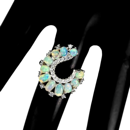 925 Sterling Silber Ring Größe 11 Feueropale Zirkonia